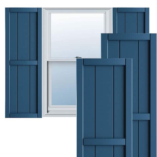 Ekena Millwork 10-3/4 in. x 34 in. True Fit PVC Two Board Framed Board and Batten Shutters Pair in Sojourn Blue