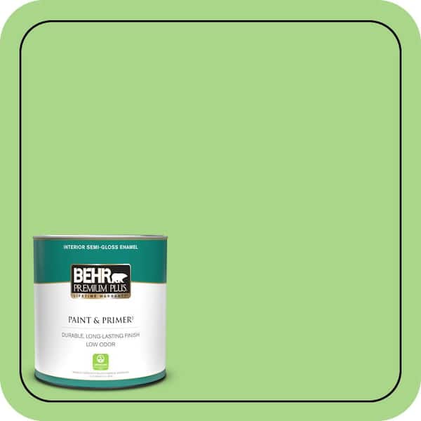 BEHR PREMIUM PLUS 1 qt. #430B-4 Peas in a Pod Semi-Gloss Enamel Low Odor Interior Paint & Primer