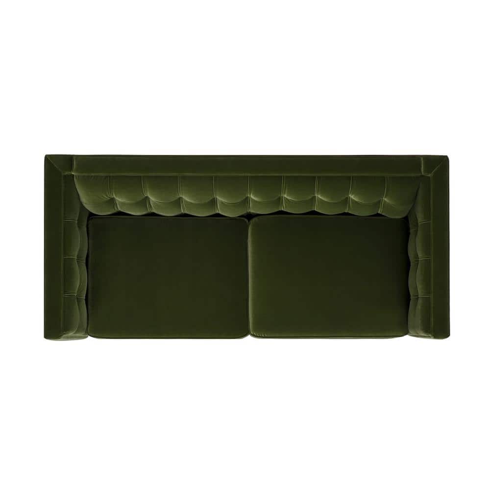 James 74" Olive Green Velvet Tuxedo Sofa with Wood Legs