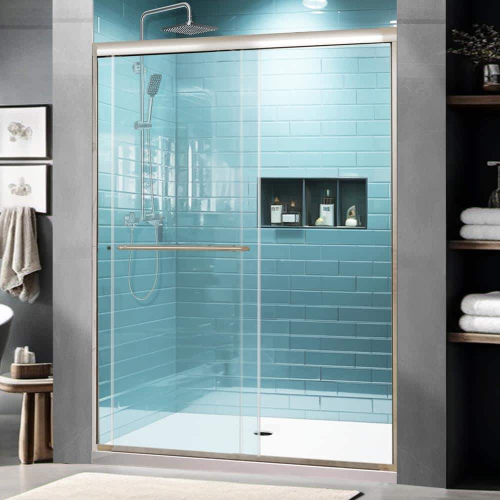 Brushed Nickel Semi-Frameless Sliding Shower Door with Clear Glass