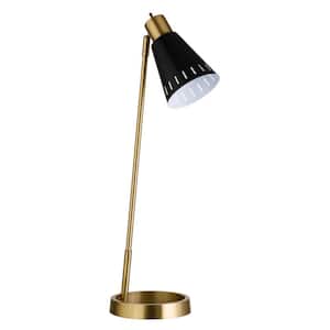 27 in. Black Mid-Century Integrated LED Bedside Table Lamp with Black Metal Shade