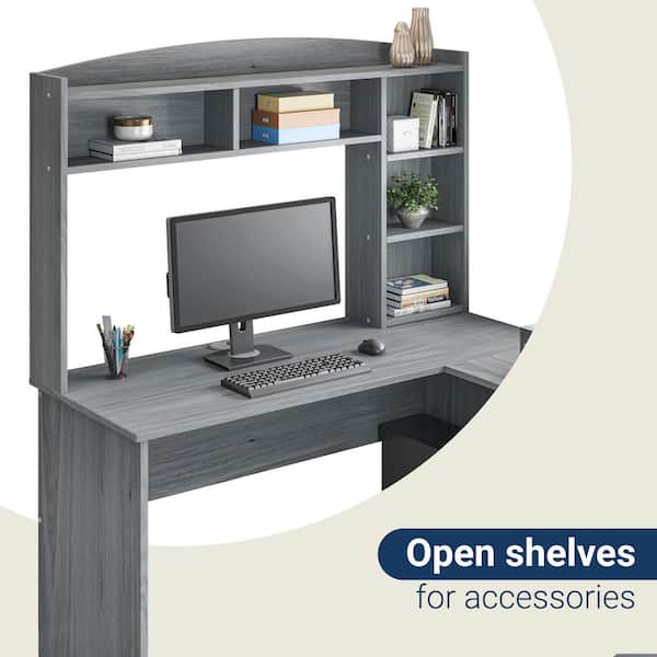 TECHNI MOBILI 48 in. L-Shaped Gray Computer Desk with Hutch RTA