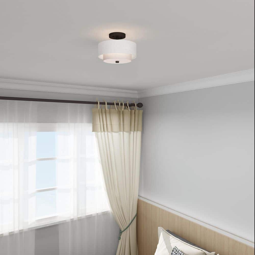 English Bronze Drum Ceiling Mount with Glass Diffuser
