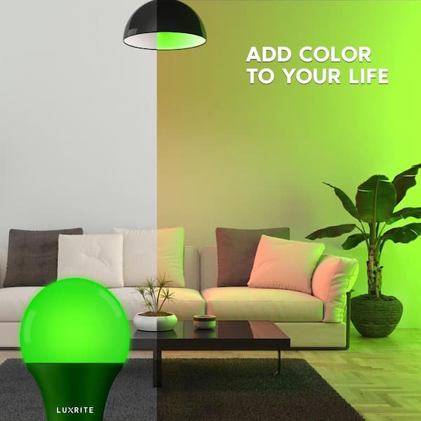 LUXRITE 60-Watt Equivalent A19 LED Light Bulb Green Light Bulb (2