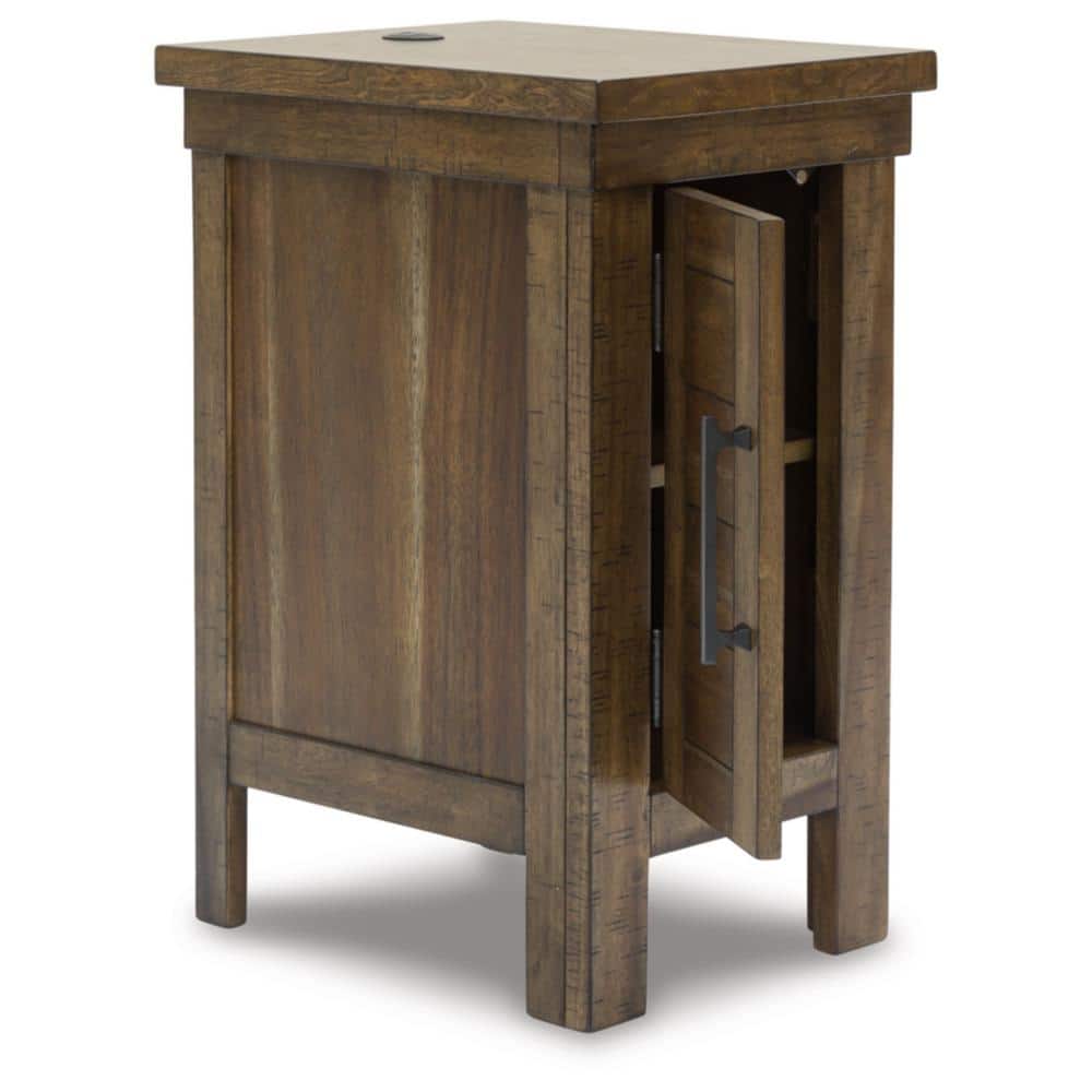 Brown Wood Rectangular End Table with Storage and USB Ports