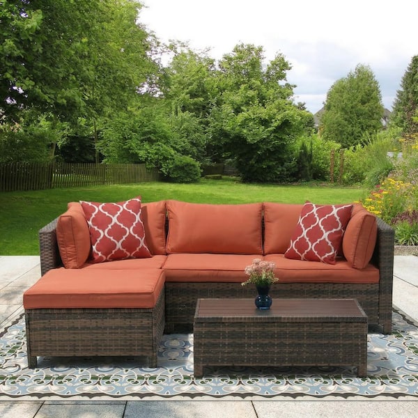 【SALE】ENVIORN コフレ EDYO LIVING 3-Piece Wicker Patio Sectional Seating Set with Orange