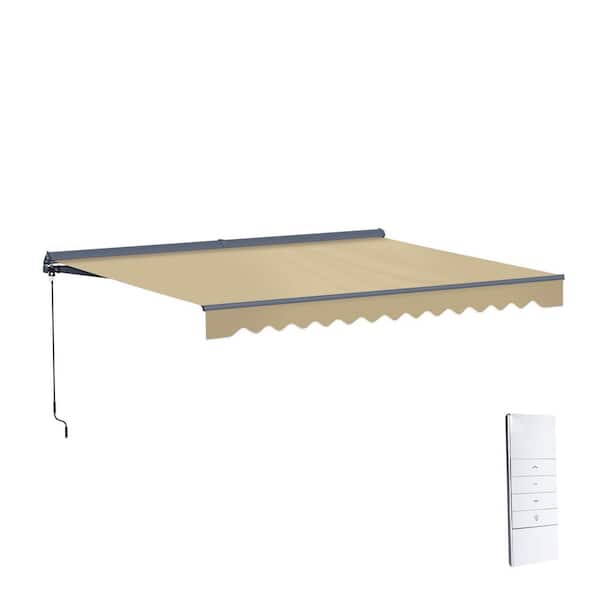 12 ft. Moroccan Polyester Motorized Patio Awning Semi Cassette LED Luxury 120 in. Projection in Sand