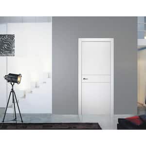 18 in.x80 in. Stella 2HN Snow White Finished Aluminum Strips Left-Hand Solid Core Composite Single Prehung Interior Door