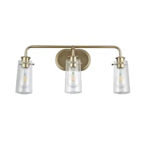 8 in. 3-Light Gold Vanity Light with Clear Seedy Glass Shades