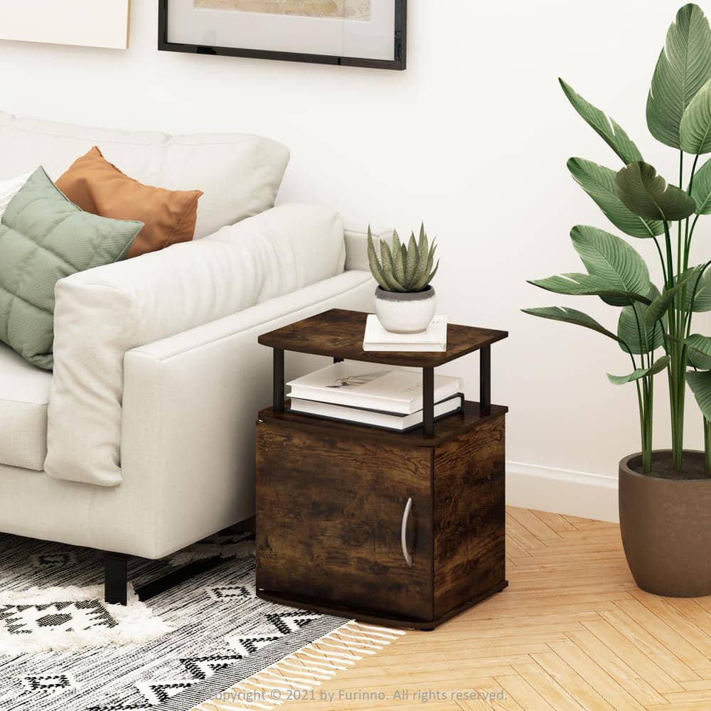 Amber Pine & Black Rectangular End Table with Storage