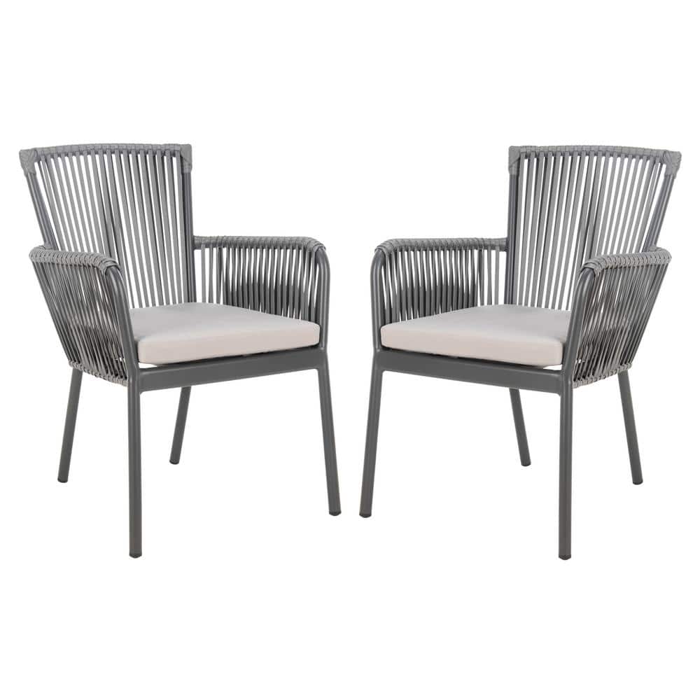 Gray Rope Arm Dining Chair with Cushions, Set of 2