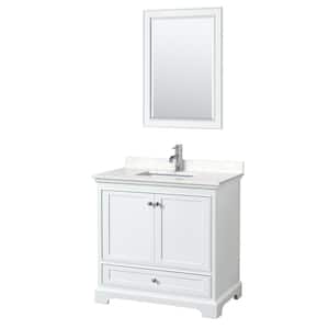 Deborah 36"W x 22"D Single Vanity in White w/ Cultured Marble Vanity Top in LightVein Carrara w/ Basin & Mirror