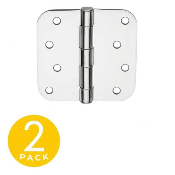 4 in. x 4 in. Polished Chrome Full Mortise Residential 5/8 in. Radius Hinge with Removable Pin - Set of 2