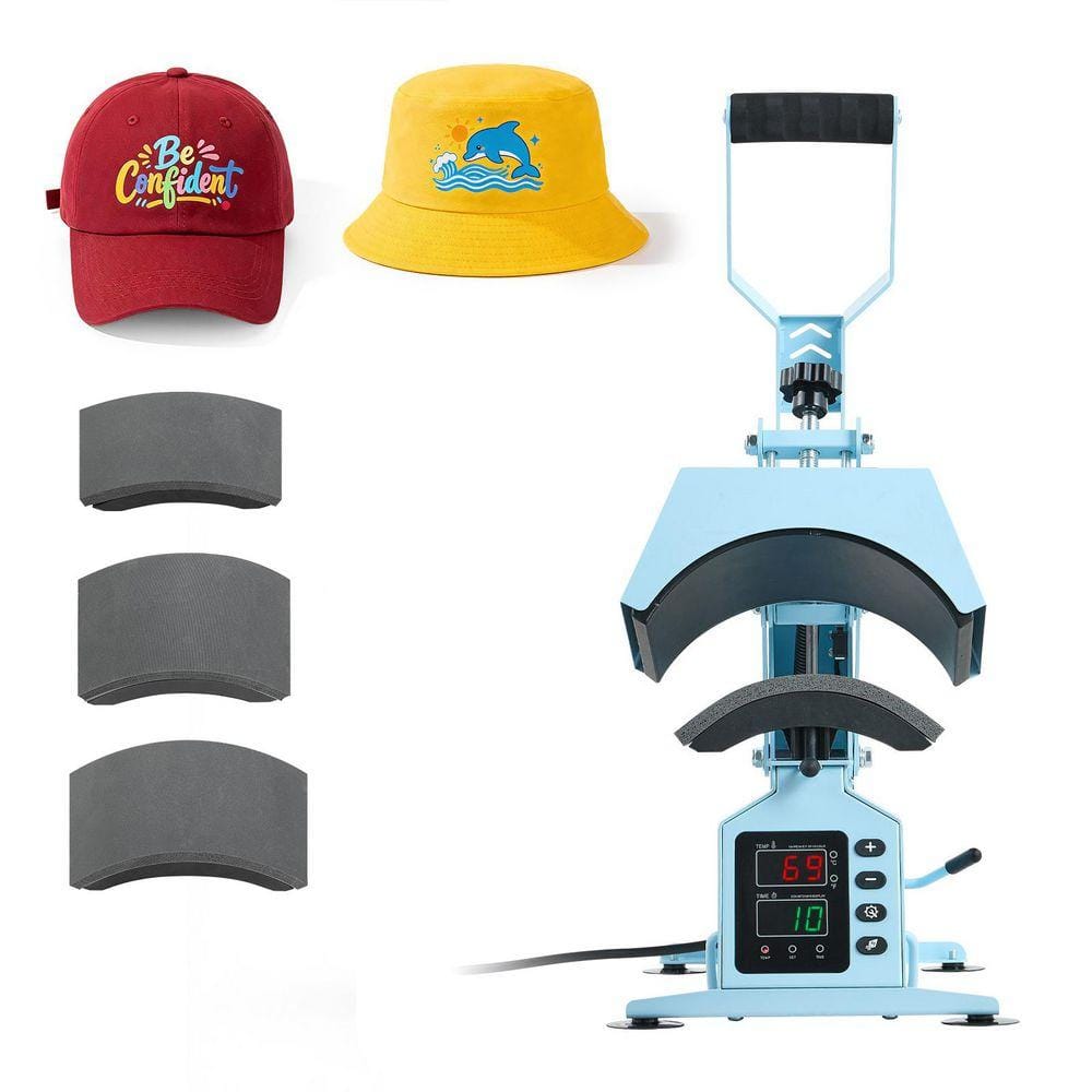 Hat Heat Press Machine, 4 Interchangeable Platens and Caps Stretcher, Precise Temperature and Time Control, Light Blue
