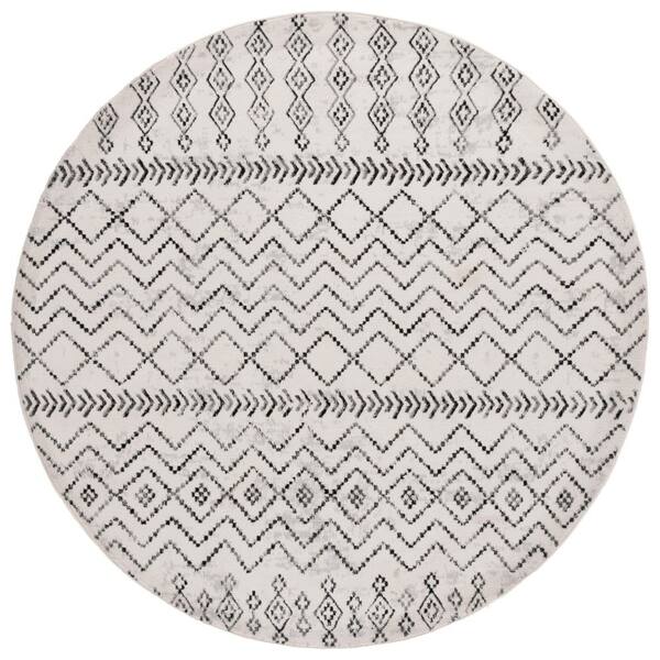 Temple 7 ft. x 7 ft. Ivory/Gray Black Tribal TPL105A Round Rug