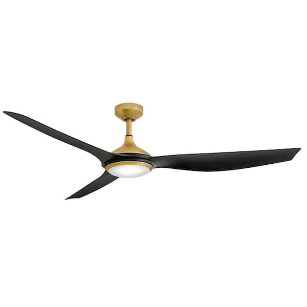 HINKLEY Talan 64.0 in. Indoor/Outdoor Integrated LED Heritage Brass Ceiling Fan with Remote Control