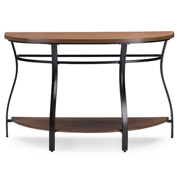 Baxton Studio Newcastle 48 in. Brown Standard Half Moon Wood Console Table with Storage