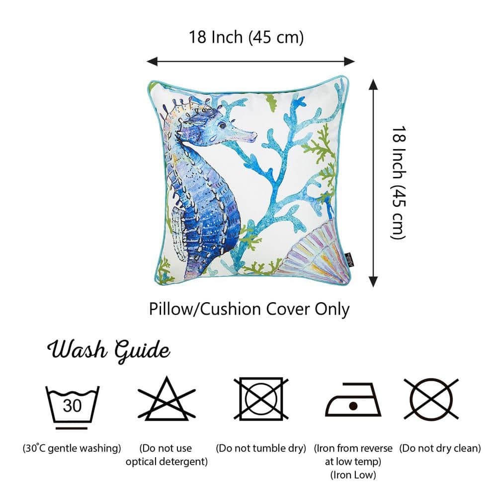 Marine Seahorse Coastal Polyester Pillow Covers, Set of 4