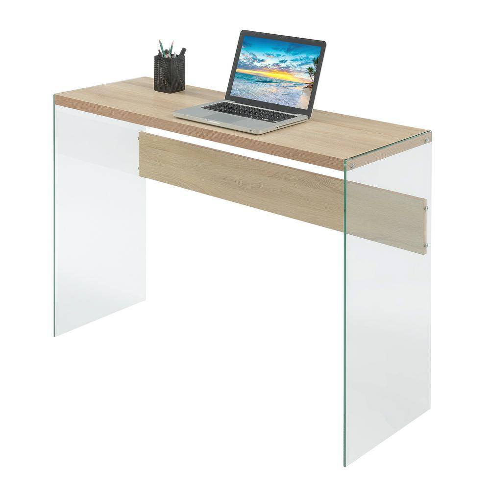 Weathered White Glass-Top Console Table with Storage