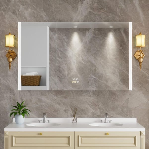 Rina 60 in. W x 36 in. H Rectangular Aluminum Recessed Medicine Cabinet with Mirror, Dimmable, Fog Free for Bathroom