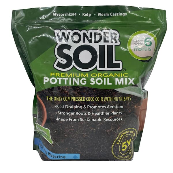 WONDER SOIL Premium Organic Coco Coir Potting Garden Soil - 3 lbs. Expands Up to 3 Gal.