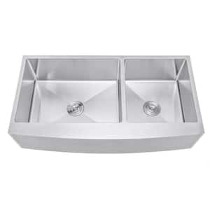 42 in. x 21 in. x 10 in. 16-Gauge Stainless Steel Farmhouse Apron 60/40 Offset Double Bowl Kitchen Sink