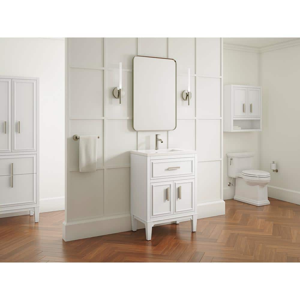 White 24-Inch Freestanding Bathroom Vanity with Quartz Top