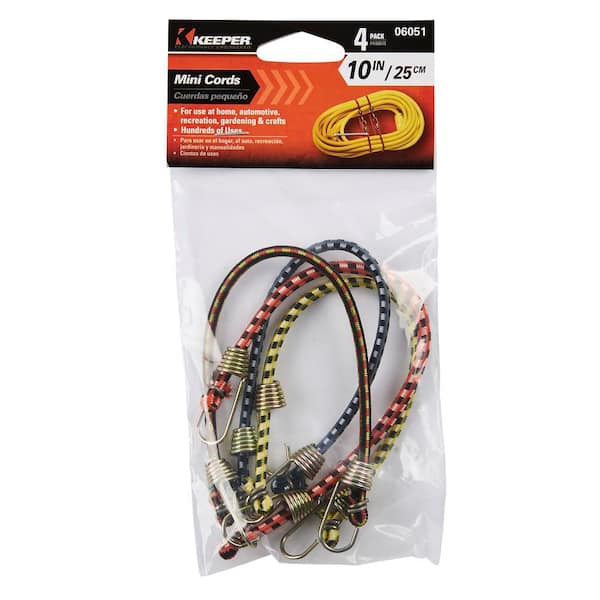 Keeper 10 in. Mini Multi-Colored Bungee Cords with Hooks (4 Pack) 06051 -  The Home Depot