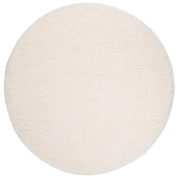 Madrid Shag 5 ft. x 5 ft. Round Ivory Solid Color Area Rug