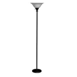 71 in. Black 1 Dimmable (Full Range) Torchiere Floor Lamp for Living Room with Glass Dome Shade