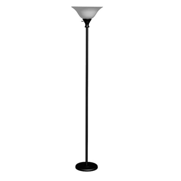 HomeRoots 71 in. Black 1 Dimmable (Full Range) Torchiere Floor Lamp for Living Room with Glass Dome Shade