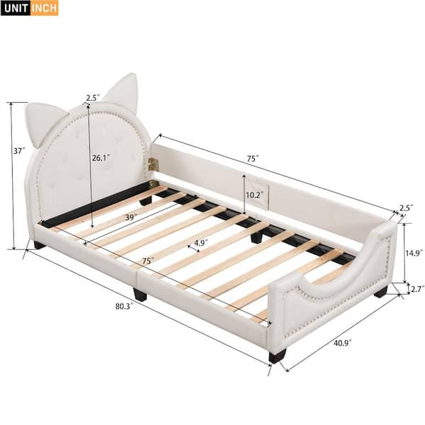  Twin Size Upholstered Bed with Bunny Shaped Headboard