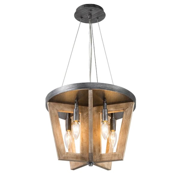 5- Light Unique/Statement Brown Wood Chandelier Ceiling Semi-Flush Mount Fixture