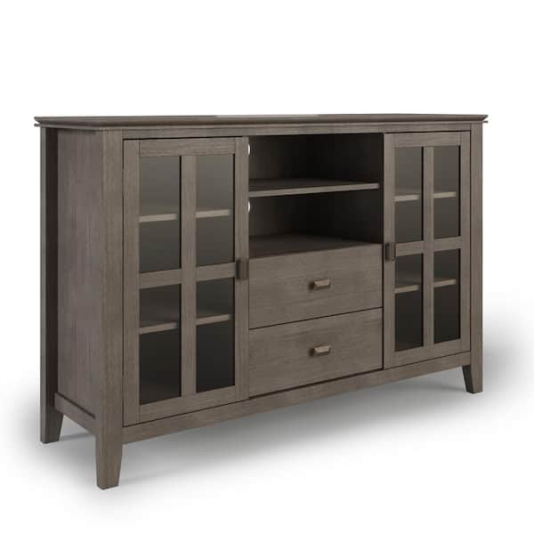 Simpli Home Artisan Solid Wood 53 in. Wide Transitional TV Media Stand in Farmhouse Grey for TVs up to 60 in.
