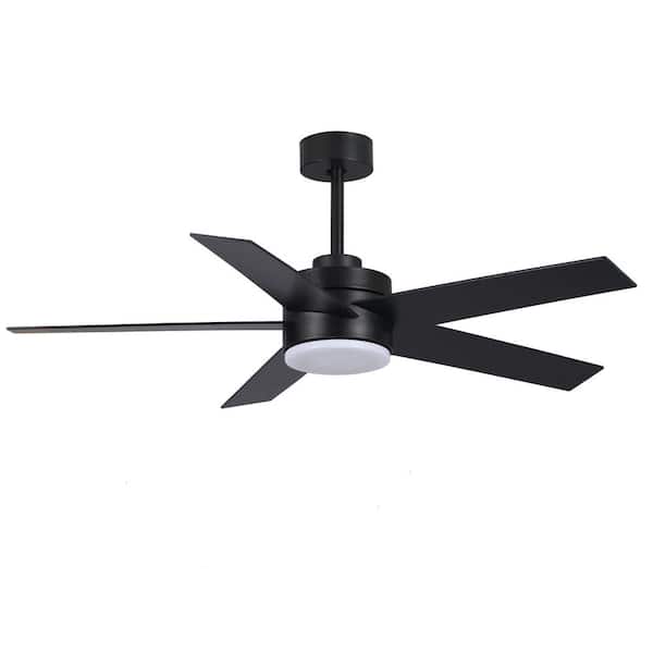 BANSA ROSE 52 in. Integrated LED Indoor Black 4-Leaf Ceiling Fan with Lighting Kit and Reversible, AC Motor