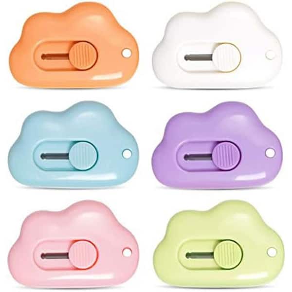 Unbranded Mini Cloud Shaped Retractable Utility Knife Plastic Letter Opener with Keychain Hole Multicolor 6 Pack