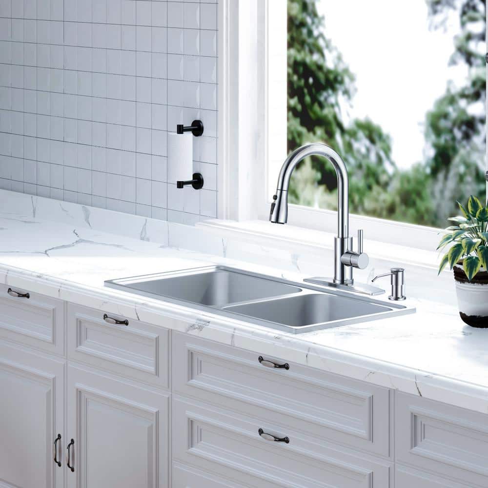 Chrome Pull-Down Kitchen Faucet with Soap Dispenser