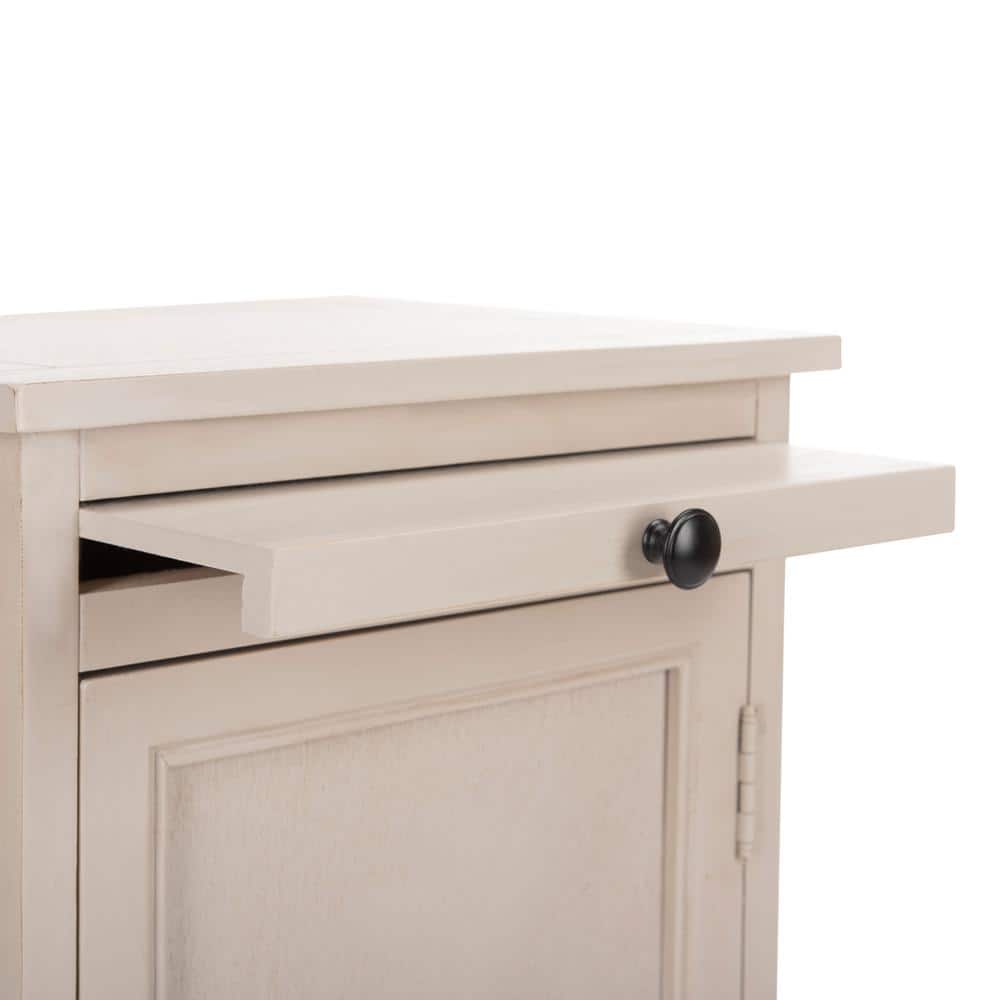Transitional Vintage Grey Pine Storage Unit with Woven Basket