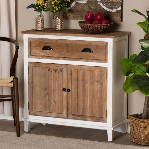 Baxton Studio Glynn White and Oak Brown Storage Cabinet 178 11404