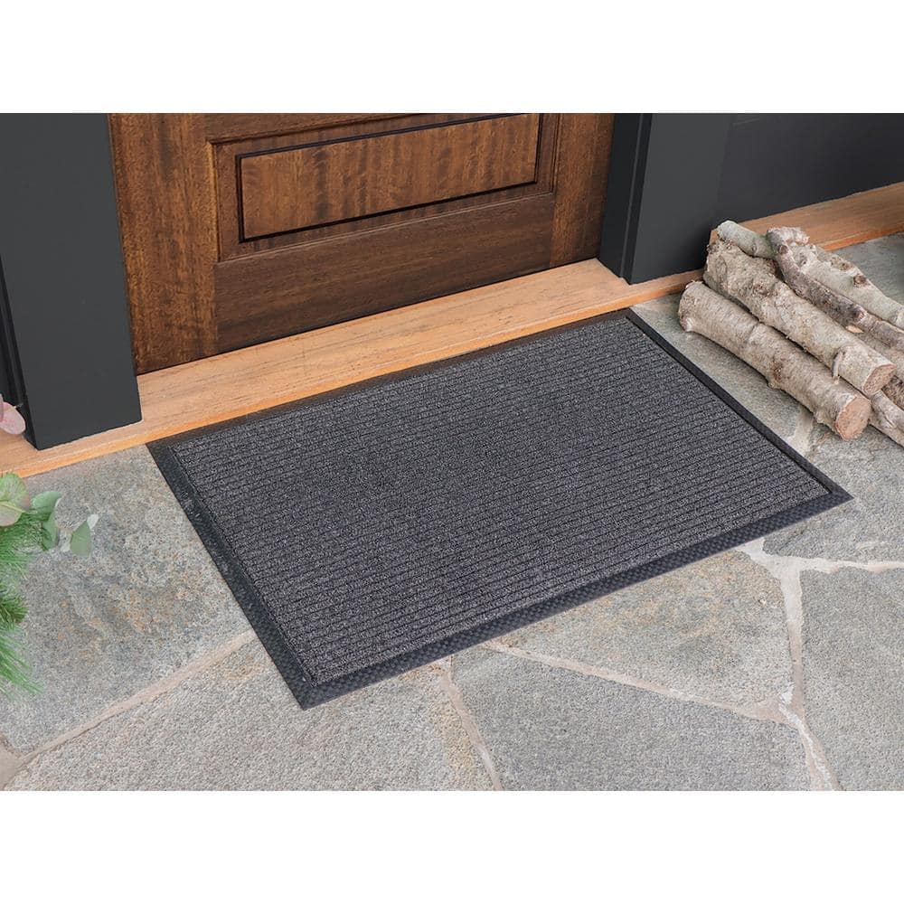Black Striped Polypropylene Indoor Outdoor Doormat 24 x 36 Inches
