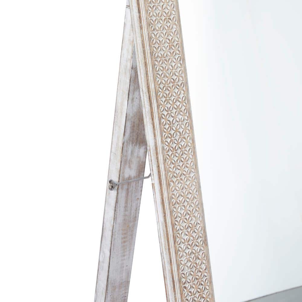 White Intricately Carved Wood Framed Full Length Mirror, 31" x 78"