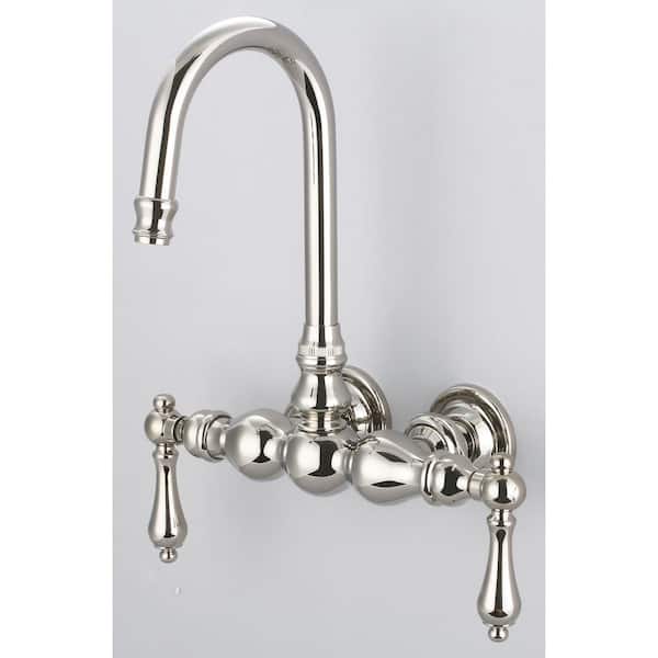Water Creation 2-Handle Wall Mount Vintage Gooseneck Claw Foot Tub Faucet with Lever Handles in Polished Nickel PVD