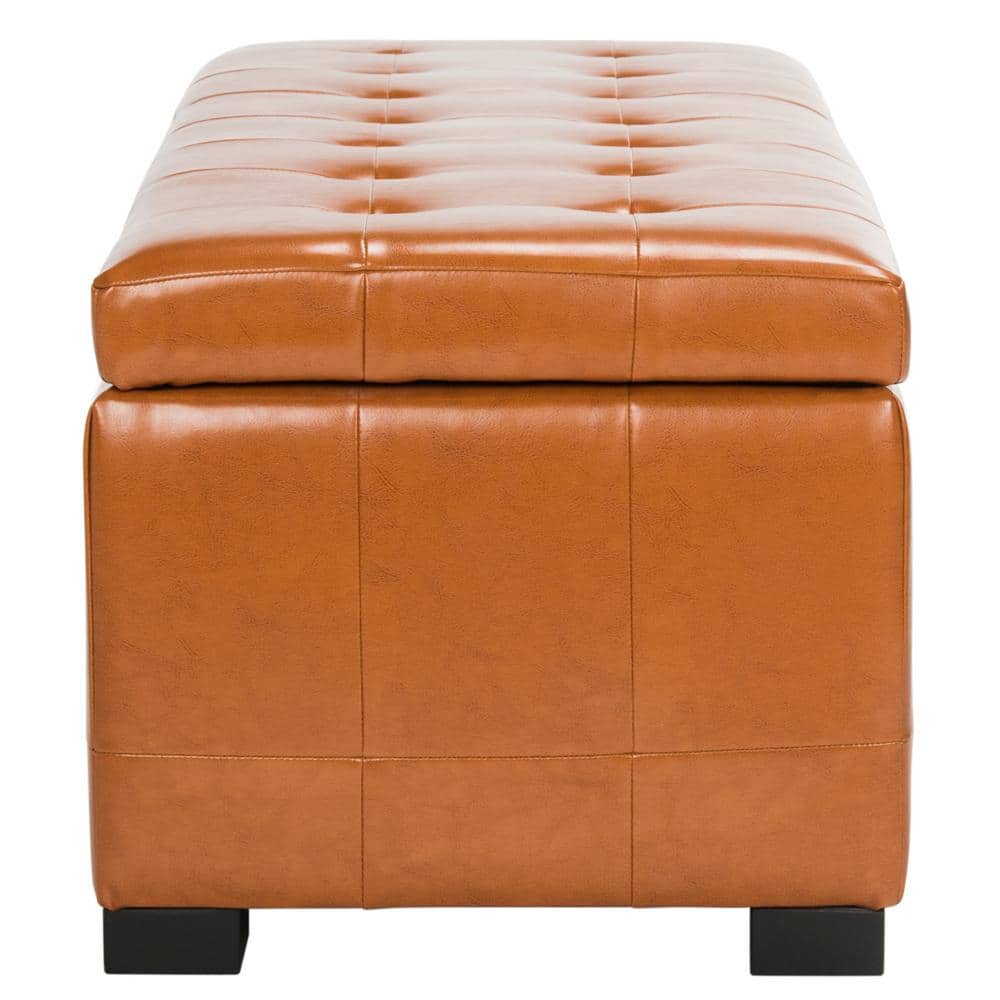 Transitional Saddle Brown Tufted Storage Bench with Beech Wood Frame