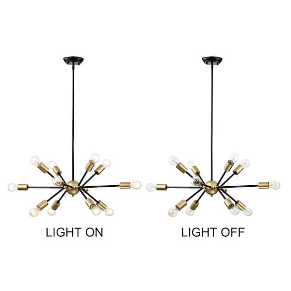 Jojospring Olivia Sputnik 12-light Black Base Brushed Brass Finish