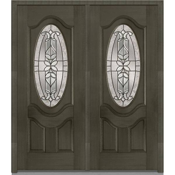 MMI Door 72 in. x 80 in. Cadence Left-Hand Inswing Oval Lite Decorative 2-Panel Stained Fiberglass Mahogany Prehung Front Door