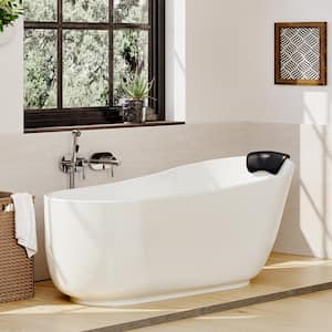 59.05 in. x 29.53 in. Stone Resin Solid Surface Freestanding Soaking Bathtub with Hose, Drain and Pillow in Matte White