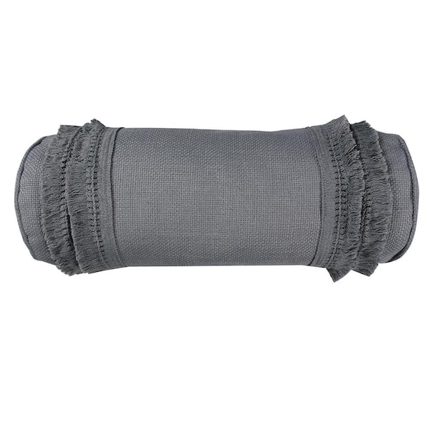 LEVTEX HOME Perla Grey Tassel Trim Neckroll 18 in. x 7 in. x 7 in. Throw Pillow