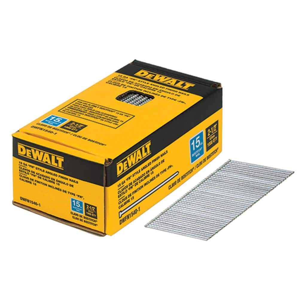 DEWALT 2-1/2 in. x 15-Gauge Glue Bright Steel Angled Finish Nails (1,000  per Box) DWFN1540-1 - The Home Depot