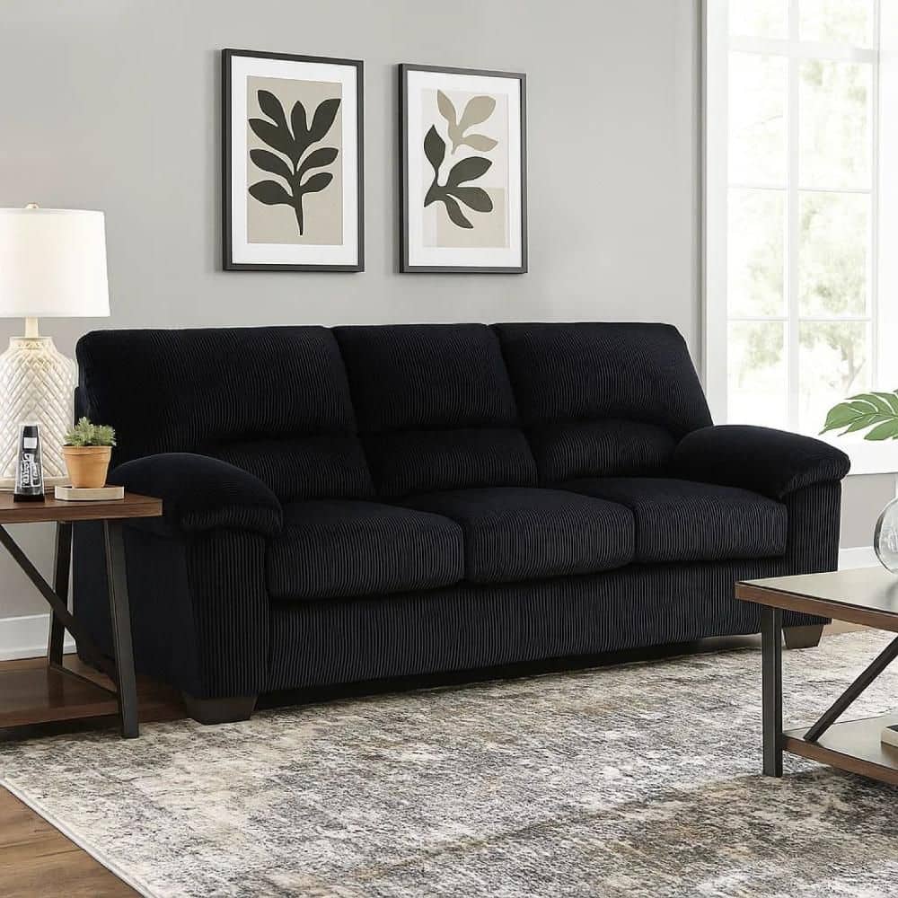 Simy 36 in. Pillow Top Arm Polyester Rectangle Modern Sofa Black price history on PriceWatchPro