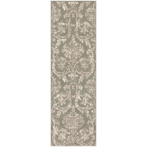 Jubilant Olive 2 ft. x 6 ft. Damask Transitional Runner Area Rug